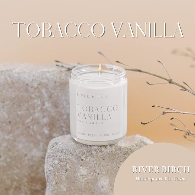 River Birch Candles Tobacco Vanilla Scented Candle | Premium, All-Natural, Non-Toxic, Soy Candles | 8.5oz 40 Hr Burn Time | Cozy Relaxing Gifts for Home - Bloomnest