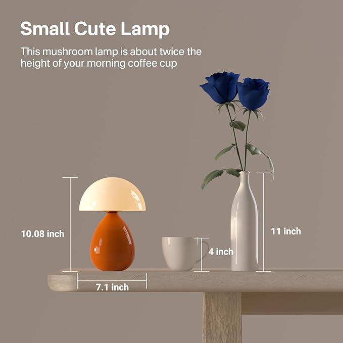 Mushroom Lamp Table Lamp for Bedroom,Desk Lamp Bedside Small Lamps for Living Room Night Stands,Table Lamps Cute Modern Mid Century Lamps,Unique Ice Crackle Ceramic Living Room Decor(Orange) - Bloomnest