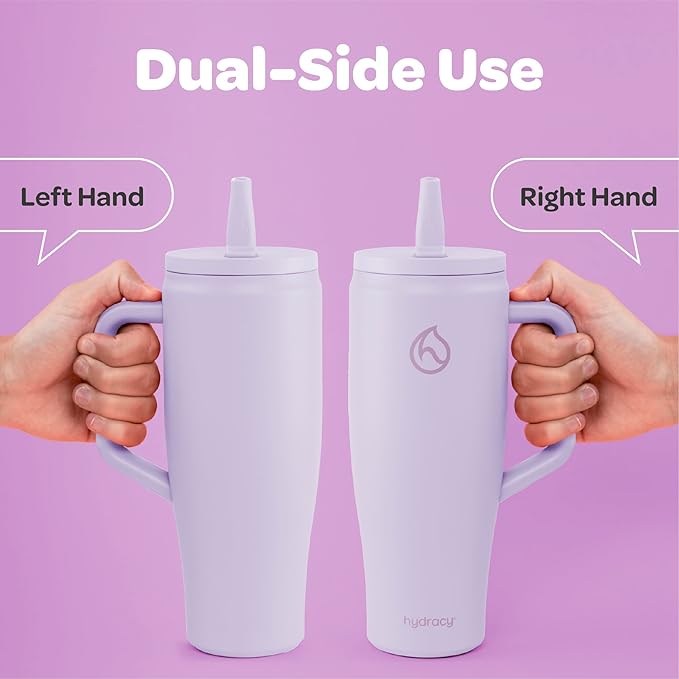 Hydracy Soulmate 40oz Tumbler with Handle and Flip Straw - 100% Leakproof Reusable Insulated Cup with Stainless Steel Straw - Cupholder Friendly Rubber Base Travel Mug - Lilac Haze - Bloomnest