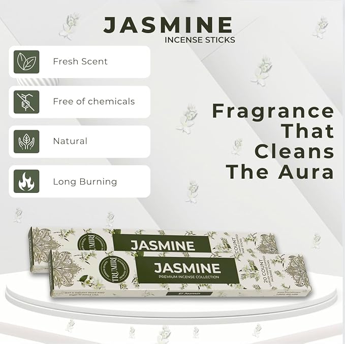 Jasmine Incense Sticks - Total 120 Insence-Sticks - 6 Packs of 20 Insense - Inciensos - Inscents - Natural Non Toxic Ingredients - Incents - Incence - Inscense - Insents TRUMIRI