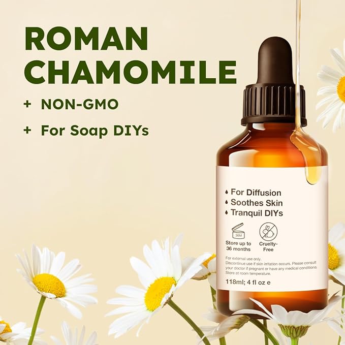 KUKKA Roman Chamomile Essential Oils - 4 Fl Oz - for Hair, Skin, Diffuser, Aromatherapy & DIY Soap Making Scent - Bloomnest