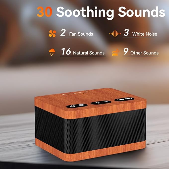 Sound Machine White Noise Machine with 30 Soothing Sounds 36 Levels Volume 5 Timers and Memory Function Effectively Blocks Noise Ideal Sleep Machine for Baby Kids Adults… (Wood Grain)