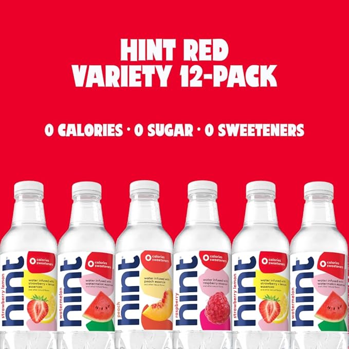 Hint Bottled Water, Red & White Variety Pack Bundle - Purified Flavored Water with Zero Calories, Sugar Free, Natural Flavors - 16 Fl Oz (Pack of 24) - Bloomnest