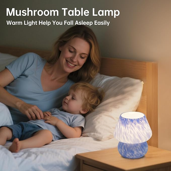 Mushroom Lamp Table Lamp for Bedroom,Desk Bedside Small Lamps for Living Room Night Stands,Mushroom Decor Cute Mini Modern Mid Century Lamps,Unique Aesthetic Home Living Room Decor(Ocean Blue) - Bloomnest