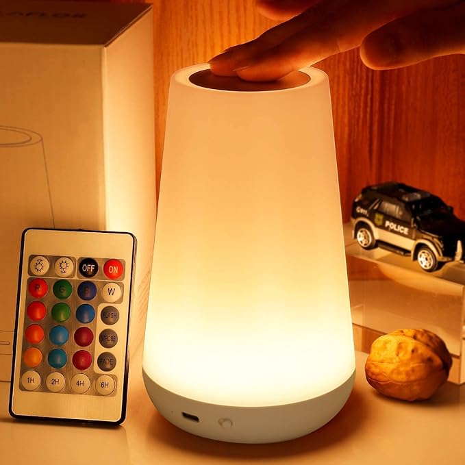 THAUSDAS Night Light, Dimmable Touch Lamp for Bedroom, Portable Table Bedside Lamp, 5 Brightness 13 RGB Colors, Night Lights for Baby Nursery Bathroom - Bloomnest