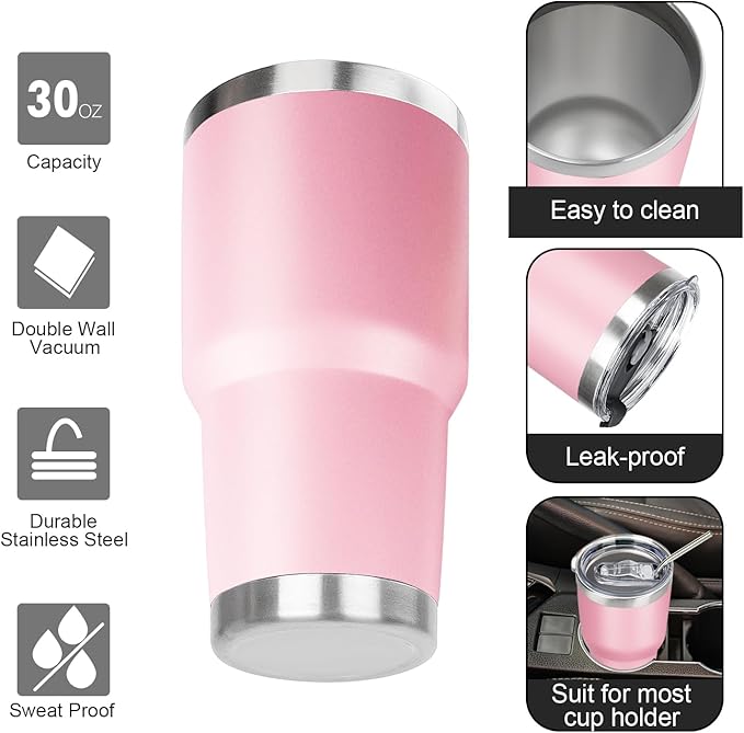 30 oz Tumbler with Lids and Straws Double Wall Vacuum Insulated Tumbler Cup,Stainless Steel Leak-proof Thermal Tumbler Travel Coffee Mug for Cold and Hot Drinks,Sakura Pink - Bloomnest