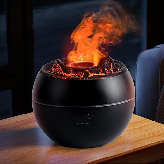 Essential Oil Diffuser, Volcano Fire Flame Aromatherapy Diffuser, 360ml Ultrasonic Cool Mist Humidifier, Scent Aroma Diffuser with 7 Colors Light, Timer & Auto Shut-Off for Home, Room (Black) - Bloomnest