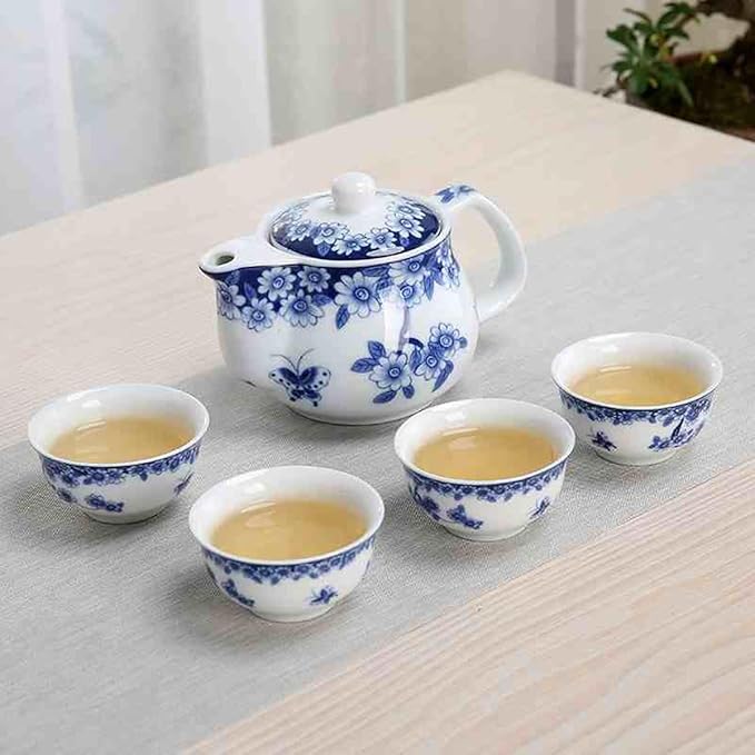 Small Porcelain Teapot, 9oz Tea Pot with Stainless Steel Infuser Classical Chinese Penoy Flower (Love of Butterfly)