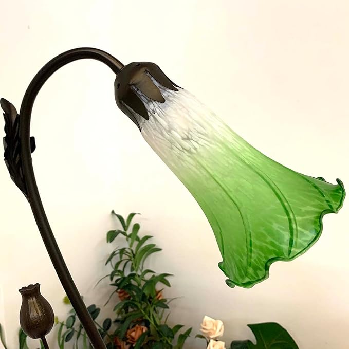 Bieye L10855 Lily Flower Blown Glass Accent Table Lamp for Living Room Bedroom Decoration (1-Light, Green) - Bloomnest