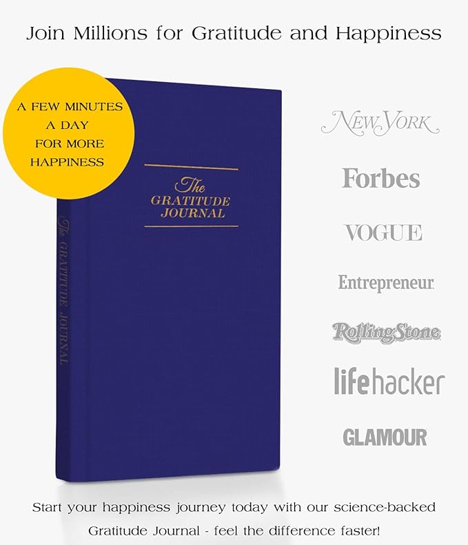 The Original Gratitude Journal with Inspiring Prompts & Quotes for Mindfulness, Reflection & Personal Growth - Daily Wellness Journal for Men & Women - Luxurious Linen Blue Cover Bloomnest