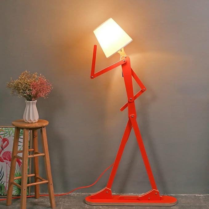 Cool Creative Floor Lamps Wood Tall Decorative Corner Reading Standing Swing Arm Light for Living Room Bedroom Office Farmhouse Kids Gift Idea- with LED Bulb (Oran Orange) - Bloomnest