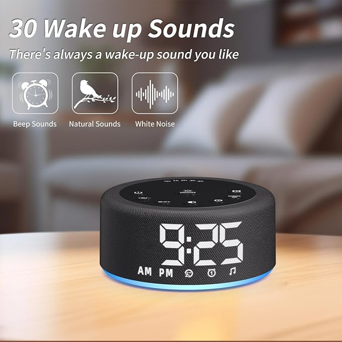 【3 in 1】 Sound Machine Alarm Clock Night Light White Noise Machine with 27 Sleeping Sounds for Baby Kids Adults 32 Level Volume Auto Off Timer Memory Function Digital Clock with 30 Wake Up Sounds - Bloomnest