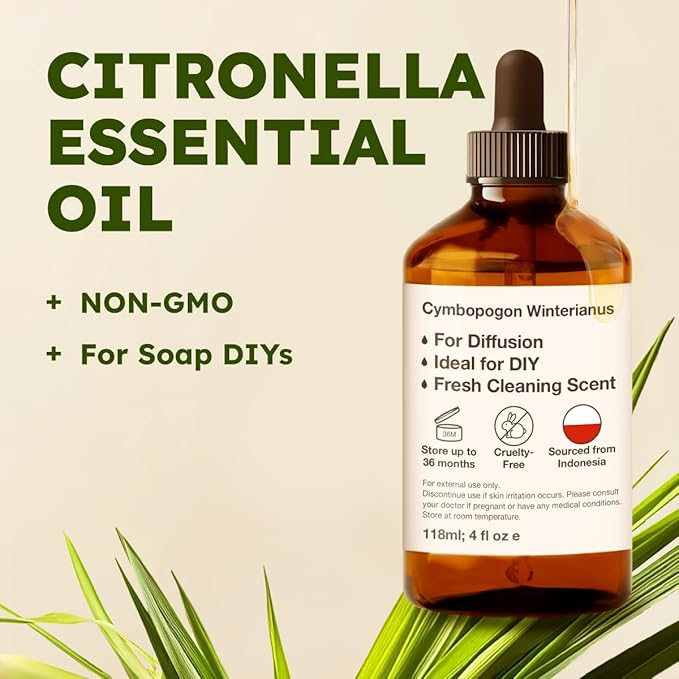 KUKKA Citronella Essential Oils - 4 Fl Oz - for Hair, Skin, Diffuser, Aromatherapy & DIY Soap Making Scent - Bloomnest