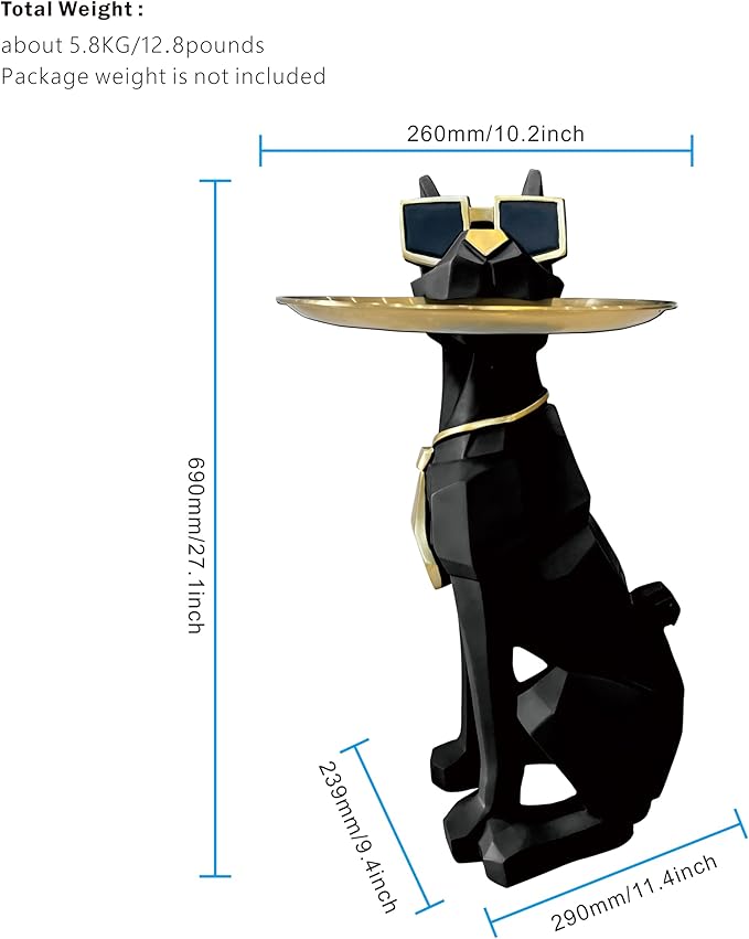 Beautiful and Elegant Decorative Pieces for Home, Dog Side Table with Tray and Storage，Dog 3D Sculpture Coffee Table Unique Home Decor(Black) - Bloomnest