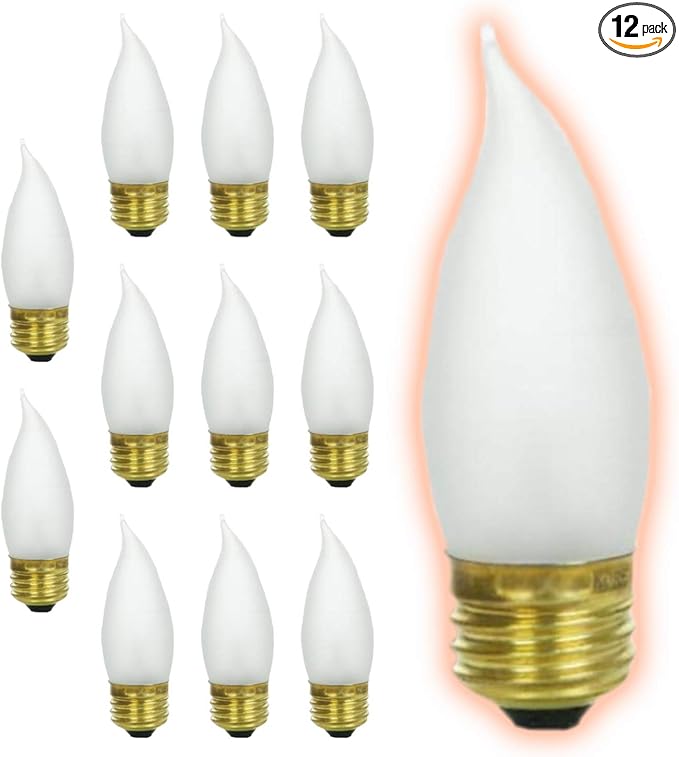GoodBulb 25 Watt Flame Tip Light Bulbs CA10 Frosted Finish Medium E26 Base 2700K Soft White EFF Dimmable 25W 175 Lumens Decorative Chandelier Bulbs Incandescent (Pack of 12) - Bloomnest