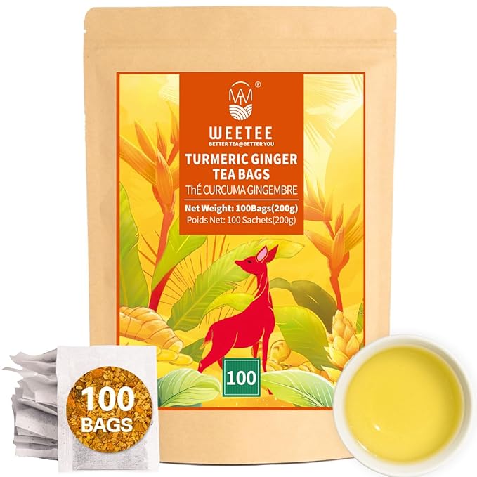 WT WEETEE Turmeric Ginger Tea Bags, 100% Pure Turmeric and Ginger Root Herbal Blend Savory & Spicy, Natural Caffeine-free Spice Tea - Bloomnest