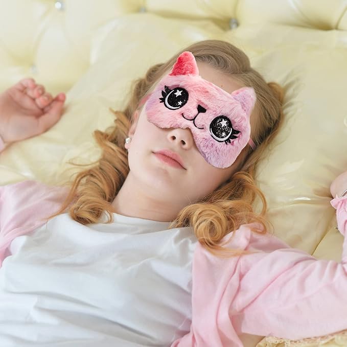 3 Pieces Sleep Mask for Kids, Girls Plush Sleeping Eye Cover Soft Eye Blindfold Cover Animal Shade for Kids(Purple, Big Eyes Style) - Bloomnest
