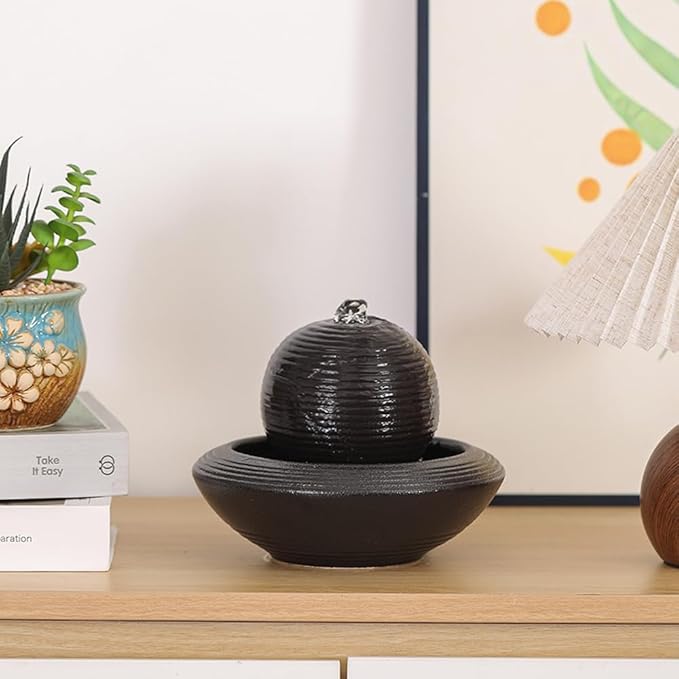 Ceramic Tabletop Fountain Water Feature for Indoor and Home Decoration Table Desk Office Patio (Black A154) - Bloomnest