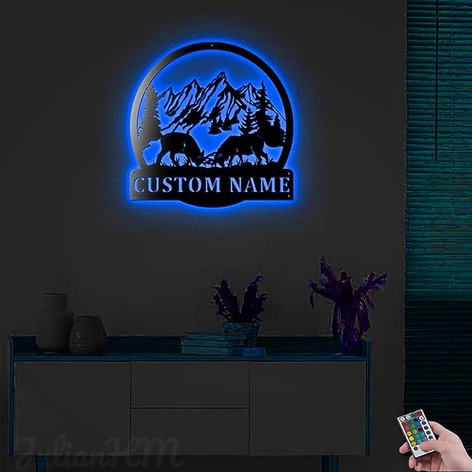 Lovely POD Personalized Hunting Metal sign, Hunting Art, Custom Dueling Caribou Elk Deer Led Lights Metal Wall Art, Personalized Hunter Name Decoration for Home Wildlife Art Outdoor Home Decor - Bloomnest