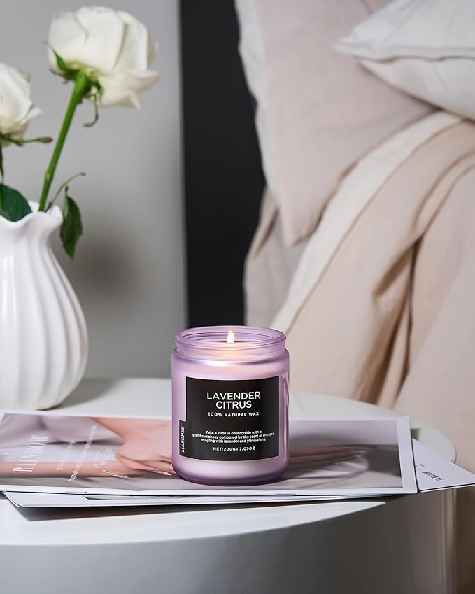 M&SENSE Lavender Citrus Scented Candle, Natural Soy Wax for Home Scented, Stress Relief 7.05oz 50H Burn Time Aromatherapy Candle Gift for Mom Friends Teacher & Spa Bath Yoga - Bloomnest