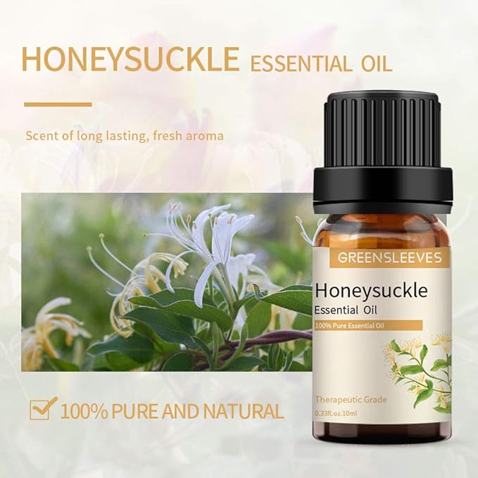GREENSLEEVES Marjoram Honeysuckle Essential Oil Set, 2 x 10ml Pure Plant-Based Fragrance Oil for Aromatherapy, Essential Oils for Diffuser, Massage, Bath Bomb, Scented Candle Soap Making GREENSLEEVES