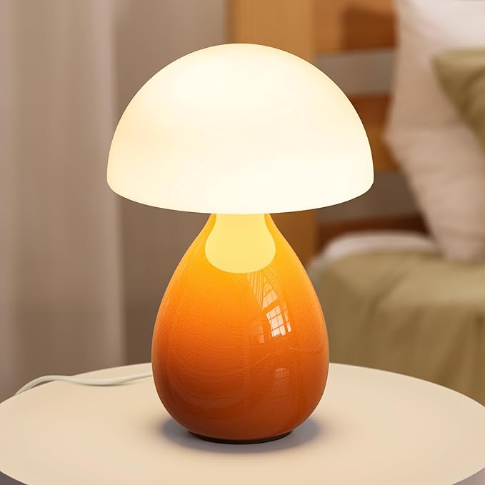 Mushroom Lamp, Mini Modern Lamp Small Vintage Table Bedside Nightstand Light, Small Light Dimmable for Bedroom, Living Room, Ceramic Base Glass Home Decor for Woman Children Gifts - Bloomnest