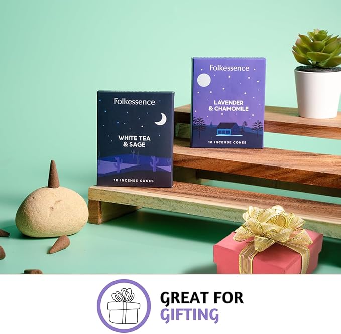 Folkulture Incense Cones Scented | Set of 2 Inscents-Cones (20 Cones) | Lavender, White Tea, Sage & Chamomile | Variety Pack Insence Cone for Relaxation and Meditation