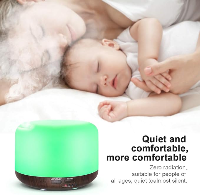 300ML Essential Oil Diffuser with Remote Control,Ultrasonic Aromatherapy Air Diffuser Humidifier,Aroma Diffuser with 7 LED Color Changing Light for Large Room,Home (Dark Wood Grain) - Bloomnest