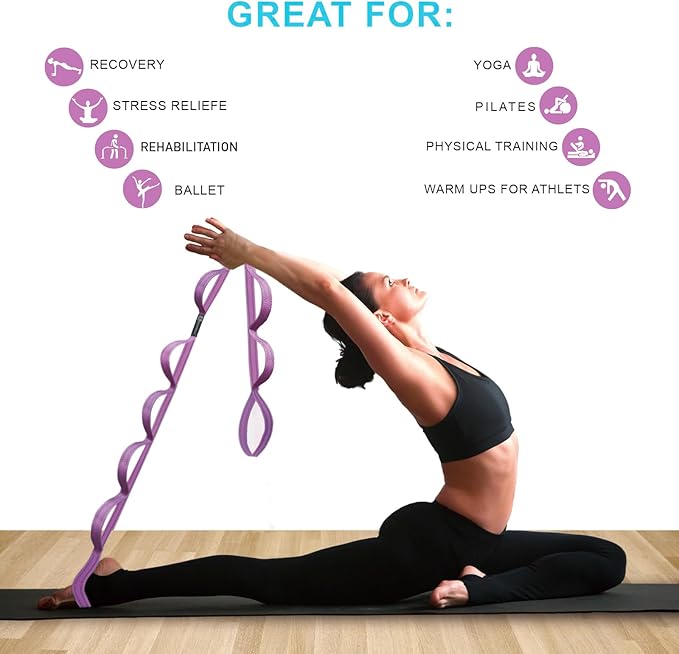 Premium Durable Stretch Straps with Loops, Stretching Strap for Physical Therapy, Multi-Loop Yoga Strap Fitness Exercise Strap for Yoga, Pilates, Dance, Flexibility&Exercise - Bloomnest
