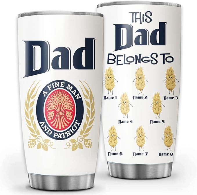 Custom Dad a Fine Man and Patriot Personalized Tumbler Cup Father's Day Gift, Gift For Dad, Father, Papa, Grandpa 20oz Insulated Coffee/Tea Tumbler with Lid - Bloomnest