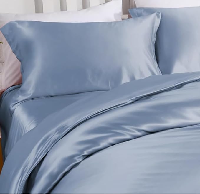 Anti Acne Pillow Cases Hypoallergenic, USA Made, King Size Silk Pillowcase for Hair and Skin, Premium 22 Momme Pure Mulberry Silk Pillow Cover, 1 Pc 20"x36" (King, Blue Grey) - Bloomnest
