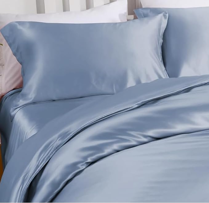 100% Mulberry Silk Pillowcase for Hair and Skin Made in USA, Real 22 Momme Silk Pillow Cases Queen, Not Satin Pillowcase, Anti Acne,Zipper Closure, 1 Pc 20"x30" (Queen, Blue Grey) - Bloomnest