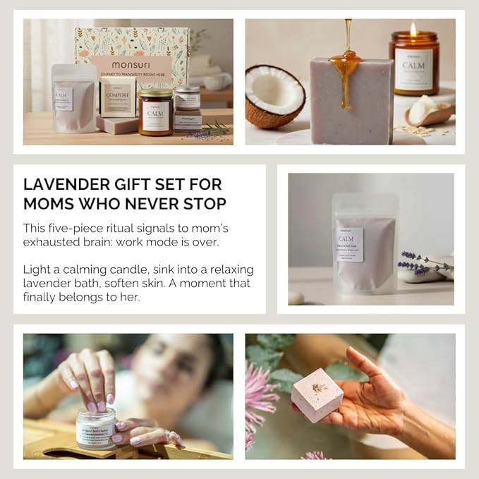 Relaxing Bath Gifts for Mom | Wind-Down Ritual with Lavender Candle, Bath Bomb, Soak, Body Butter, Oatmeal Soap Bar - Mom Birthday Gifts for Women, Self Care Package, Mother's Day Gifts - Bloomnest