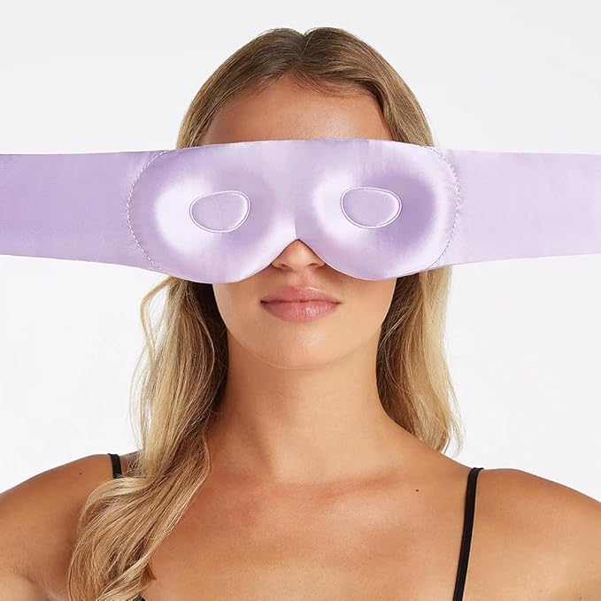 Dore & Rose Aura Sleep Mask, 100% Light Blocking Mulberry Silk Eye Mask (23 Momme), Extra Room for Lashes, Reduces Eye Bags & Dark Circles, Adjustable Travel Deep Sleep Mask for Men & Women (Purple)
