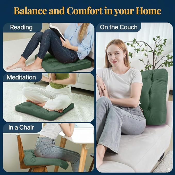 Velvet Floor Pillow,Square Large Pillows Seating for Adults, Green Tufted Cushions for Meditation, Yoga Tatami Living Room Chair Booster Machine-Washable & Dryer-Safe, Green, 22x22 Inch - Bloomnest