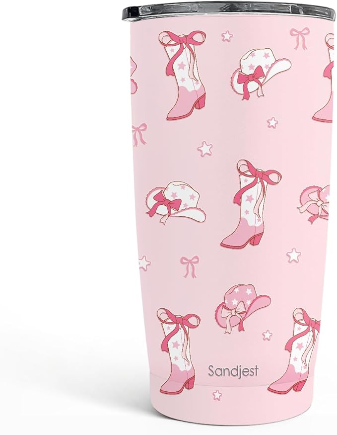 SANDJEST Cowgirl Tumbler 20oz, Stainless Steel Travel Cup with Lid, Insulated Coffee Mug, Cowgirl Gifts for Women Girls Friends Sisters on Birthday Christmas (Pink) - Bloomnest
