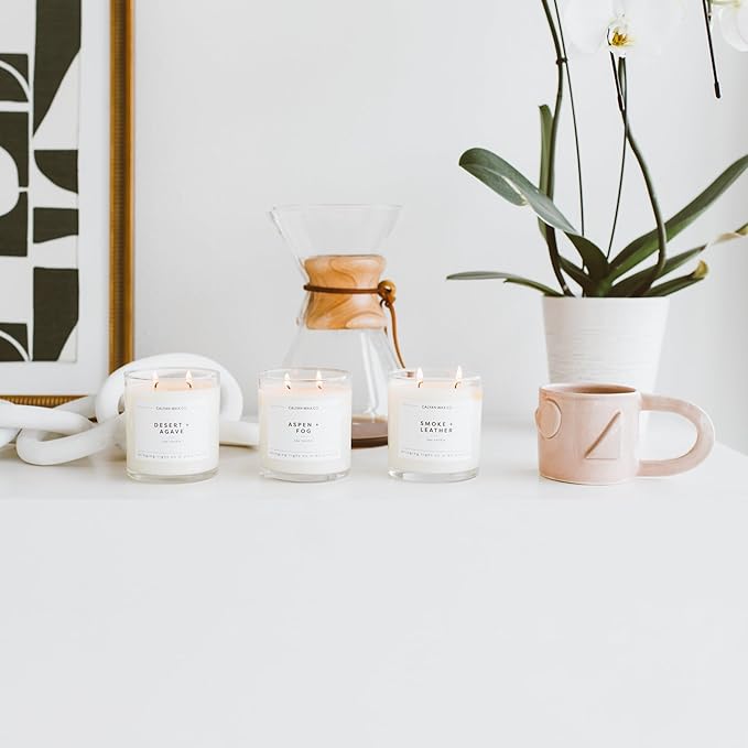 Calyan Wax Scented Candle, Musk & Teakwood Candle for The Home Scented with Essential Oils, Soy Wax Aromatherapy Candles in Glass Jar with 37 Hour Burn Time, Non Toxic Candles Gifts, 8.8oz - Bloomnest