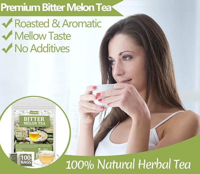 Premium 100 Bitter Melon Tea Bags, Made with 100% Pure Natural Bitter Melon, No Additives & Caffeine Free & No Sugar Added. - Bloomnest