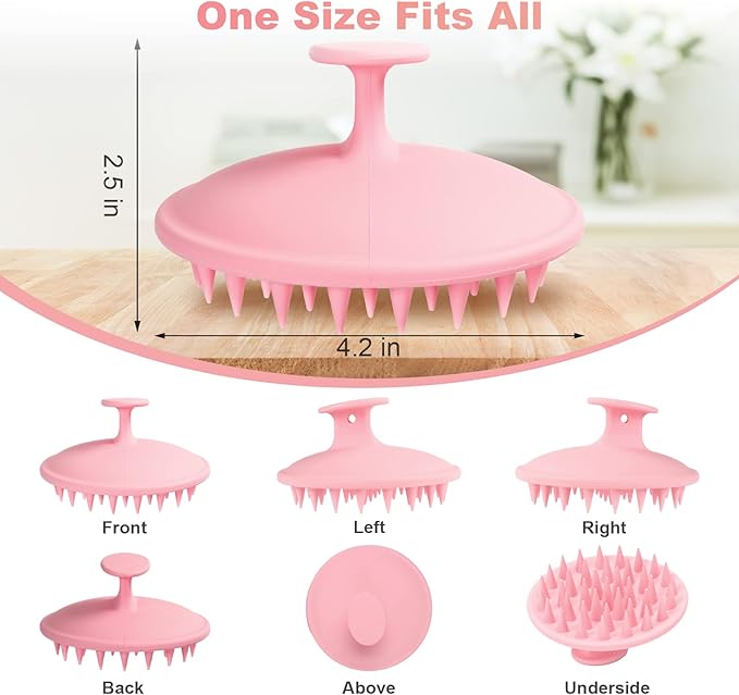 Meartchy Silicone Scalp Massager Shampoo Brush, Scalp Brush for Hair Growth & Dandruff Removal, Hair Scrubber Scalp Stimulator Exfoliator Brush with Soft Bristles for Wet Dry Scalp Care (Pink) Meartchy