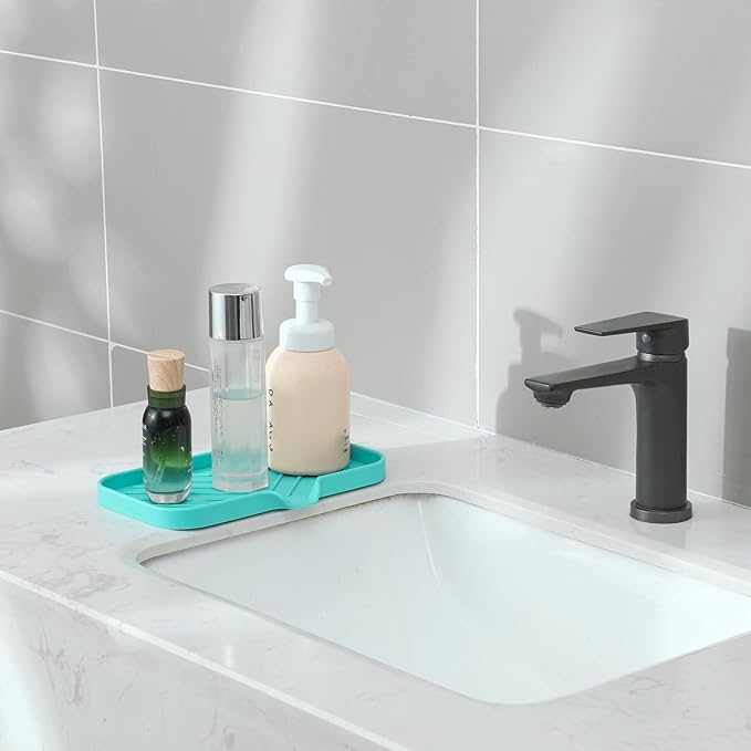 Silicone Bathroom Soap Dishes with Drain Spout-Bathroom and Kitchen Sink Organizer,Sponge Holder,Dish Soap Tray,Perfect for Dispenser,Scrubber,Bottle,Cup on Sink or Counter-Mint 9.6"×5.3" - Bloomnest