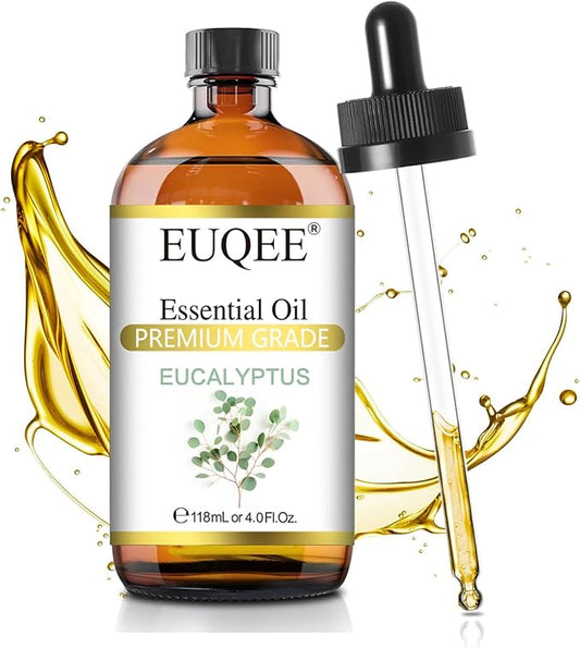 EUQEE Eucalyptus Essential Oil 118ml Pure Eucalyptus Oil with Glass Dropper for Aromatherapy, Diffuser, Soap & Candle Making - 4Fl.Oz - Bloomnest