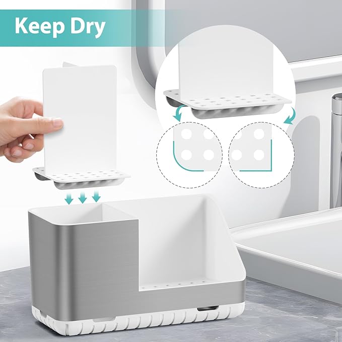 Toothbrush Holders for Bathroom Countertop Organizer, Brushed Nickel Tooth Brush Holder, Kids Electric Toothbrush and Toothpaste Holder with Drainage (Brushed Silver) - Bloomnest