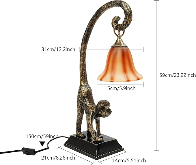Tiffany Table Lamp Resin Bronze Monkey Lamp Vintage Animal Desk Lamp Bedside Light Easy Use for Home Decor,Living Room, Bedroom 23inch Tall Push Button Switch (Left) - Bloomnest
