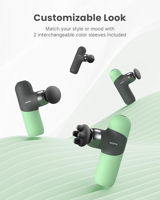 RENPHO Mini Thermal Massage Gun with Heat, Christmas Birthday Gifts for Women Men, Portable Deep Tissue Percussion Massager, Color Silicone Sleeves Travel Size with Carry Case, Spearmint - Bloomnest