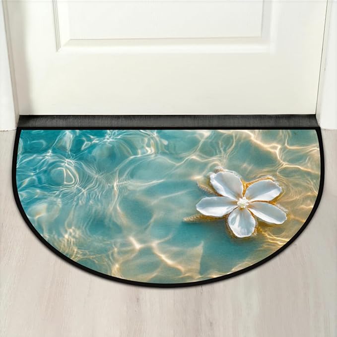 Half Round Door Mat, Beach Summer Flower Half Circle Rug for Home Decor Floor Indoor Outdoor Non-Slip Washable Half Moon Rug Doormat 36X24 Inch - Bloomnest