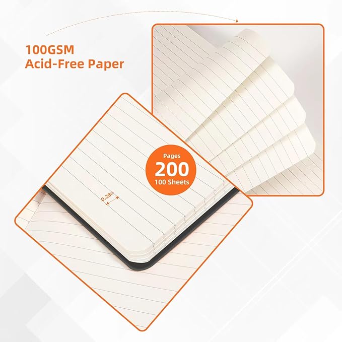 BOSSAND Lined Journal Notebook, A5 Journals for Writing, 200 Pages 100 GSM Thick Classic Ruled Paper, Hardcover, 8.25 inches x 5.75 inches, Black - Bloomnest
