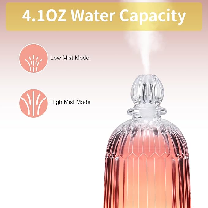 Glass Essential Oil Diffuser, Small Cool Mist Humidifier Glass Cover & Plastic Reservoir with 7 Color LED Lights, Auto Shut-Off for Home, Office, Spa 120ml(Copper Bottom) - Bloomnest