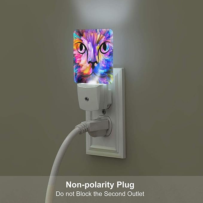 Colorful Cat Face Night Light,Plug Into Wall Decor for Stairway,Hallway,Kitchen,Dusk to Dawn Sensor Nightlights for Boys/Girls/Women/Men Room Gifts - Bloomnest