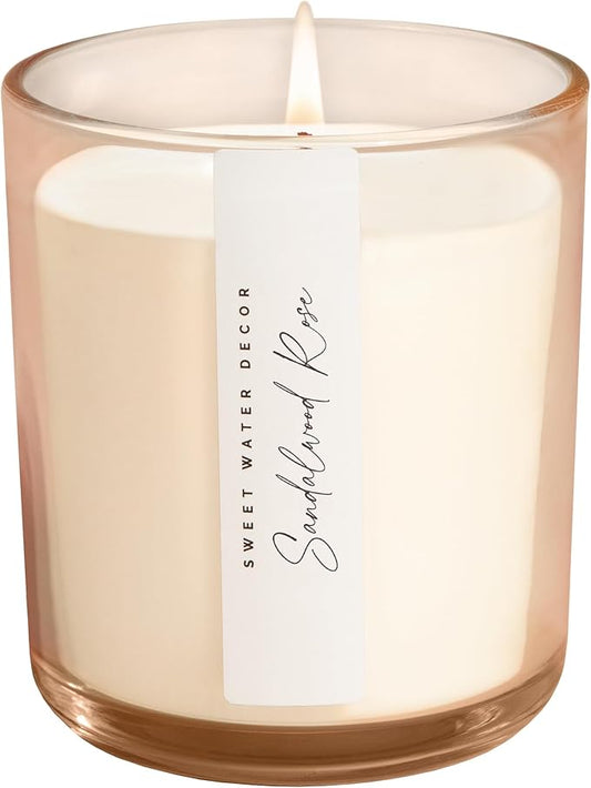 Sweet Water Decor Sandalwood Rose Scented Soy Candles – Green, Leafy, Winey, Rose, Guaiac Wood, Cedar, Amber, Musk – Cozy Aroma – 50 Hour Burn – 12oz Tinted Glass Jar for Home Decor and Bedroom Decor - Bloomnest