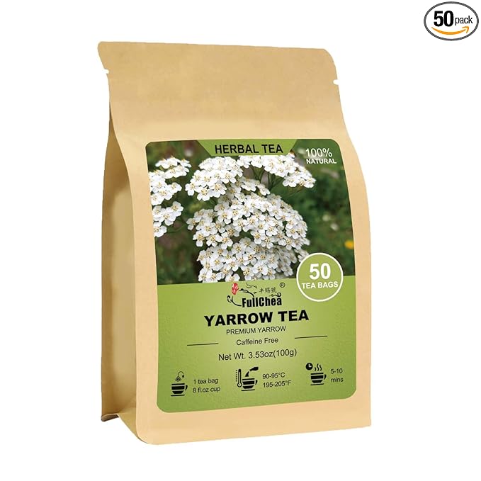 FullChea - Yarrow Tea Bags, 50 Count, 2g/bag - Premium Yarrow Herb - Non-GMO - Caffeine-free - Aid Digestion & Boost Immunity - Bloomnest